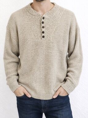 Eddie Bauer Tan Cream Knit Pullover Sweater Large